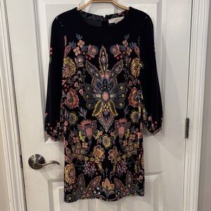 LOFT Black Dress with Colorful Floral Design